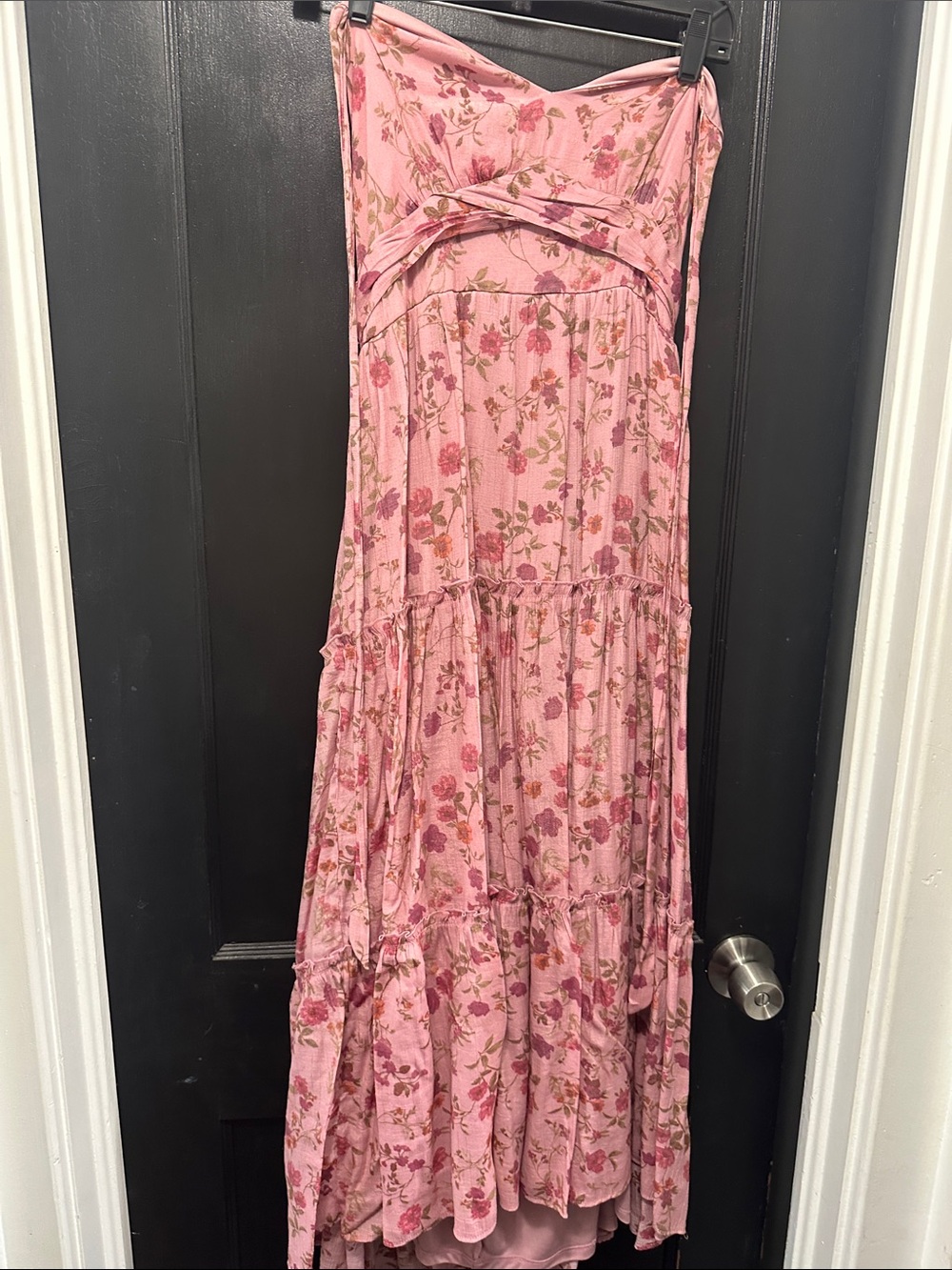 Tie Halter Pink Floral Tiered Maxi Dress